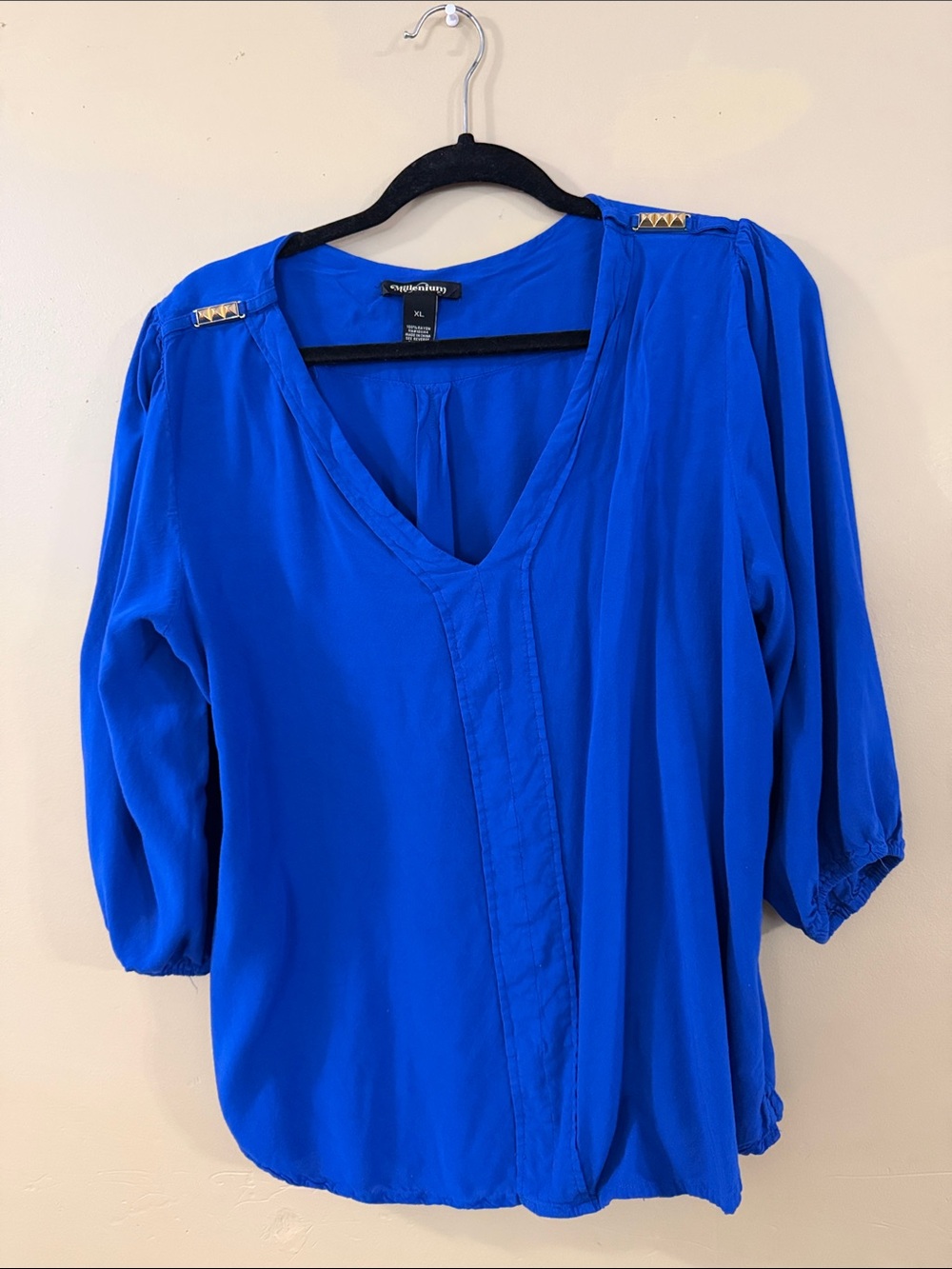 Style & Co. Women's Cobalt Blue V-Neck Blouse with Shoulder Accents